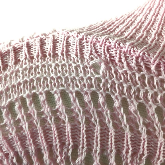 Bina Open Front Crochet Cardigan Sweater Pink 3/4 Sleeves - Picture 7 of 7